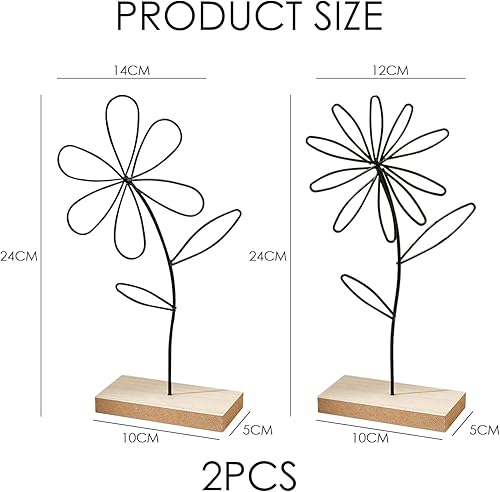 HDGSAFD Lot de 2 décorations florales en fer forgé - Décoration florale avec fond en bois - Fleur simple en fer forgé - Convient pour chambre à coucher, salon - Nail Gallerys