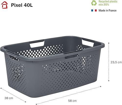SUNDIS Pixel, panier à linge 40l, en plastique recyclé, vert sauge, 4 poignées latérales, aération sur les 4 côtés - Nail Gallerys