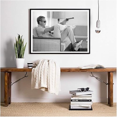 Suuyar Steve McQueen Affiche Impression sur Toile Vintage Affiches De Film Peinture Hommes Pistolet Noir Blanc Photographie Photo Accueil Mur Art Décor-60x80 cm Pas de Cadre - Nail Gallerys