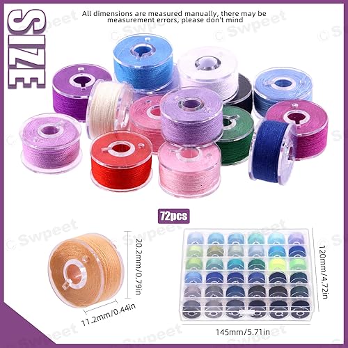 Swpeet 72 pièces 72 Couleurs Polyester pré - enroulé Bobine Set avec boîte de Bobine, Bobine de Fil à Coudre, Bobine pré - enroulée, Compatible avec Brother/byblock/janome/Elna/Singer Machine - Nail Gallerys