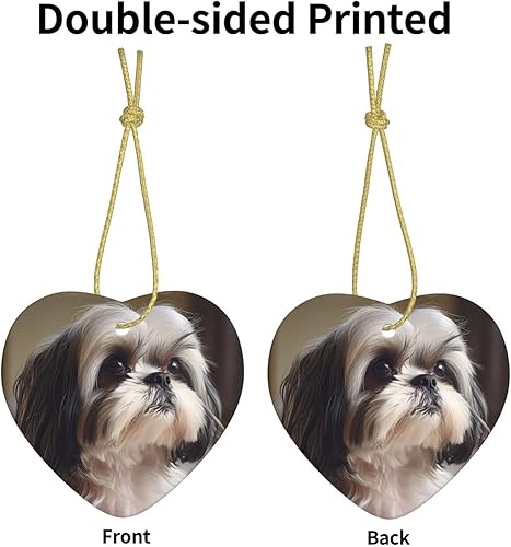 WHJYYXDE Pendentif de Noël en céramique - Décoration festive à suspendre pour centre commercial, maisons, 7,6 x 6,9 cm - Imprimé chien Shih Tzu - Nail Gallerys