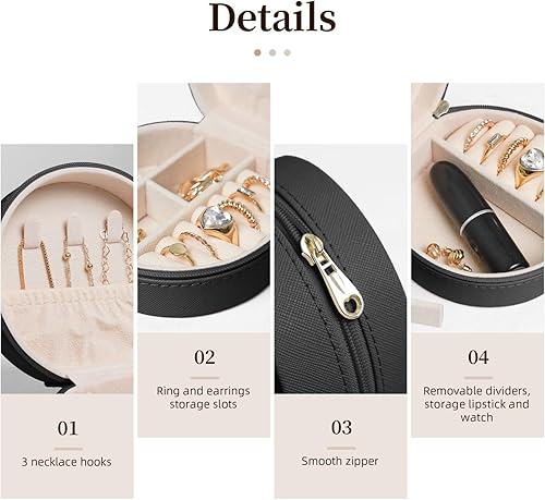 TRSGKSQP Boîte à bijoux de voyage en cuir pour femmes et filles – Boîte à bijoux de voyage en alpaga blanc et cactus avec fermeture éclair pour boucles d'oreilles, bracelets, bagues - Nail Gallerys