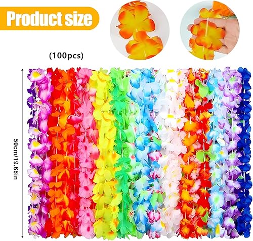 100pcs Hawaien Fleurs Hawaïenne Guirlande Colliers Guirlandes Collier àFleur Tahitien pour Mariage de Plage Hawaiian Party Décorations, Décor Fete Hawaien Multicolore Carnaval (HH-100) - Nail Gallerys