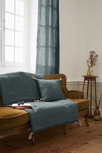 Meubletmoi Édredon 90 x 200 cm en Lin Lavé Caramel avec Capitonnage Léger et 4 Nouettes en Jute - Linge de Lit - Luisa - Nail Gallerys