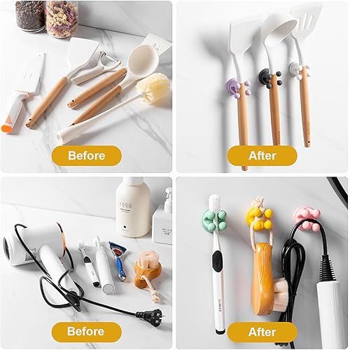 Wobestod 6 Pièces Porte Brosse à Dents Silicone Adhésif Salle de Bain Crochet Multifonctions Crochet Porte Rasoir Douche Support Brosse à Dents pour Salle de Bain Cuisine Bureau Mur - Nail Gallerys