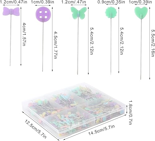 KINBOM 440PCS Epingles Couture Épingles à Coudre epingle Couture a Tete avec Têtes Colorées Tête Plate Épingles Droites Coeur Papillon Bouton Forme pour Coudre Tissu Patch - Nail Gallerys