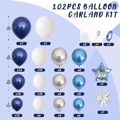 Kit d'arche de ballons pour remise de diplôme 2025 - Ballons bleus argentés et blancs avec étoiles de félicitations pour la classe de 2025 - Décoration de fête de félicitations - Nail Gallerys