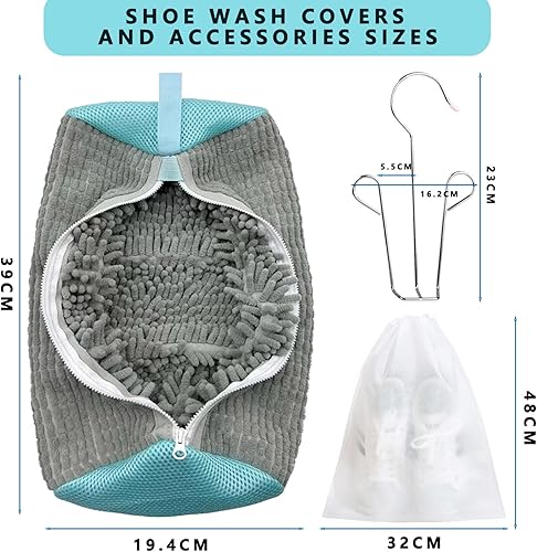 KATLKIU Sac de lavage de chaussures jaune - 2 sacs de lavage de chaussures réutilisables (39×19 cm) + 2 supports en acier inoxydable + 5 housses de chaussures anti-jaunissement - Nail Gallerys