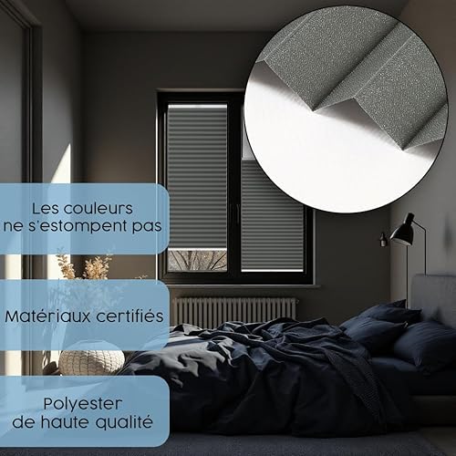 Concept Blinds Premium Store Plissé Occultant sur Mesure – Tissu Nacré Luxe – Pose Sécurisée avec Perçage – Largeur 30-170cm Hauteur 20-240cm – Finition Haut de Gamme & Contrôle Total Lumière - Nail Gallerys