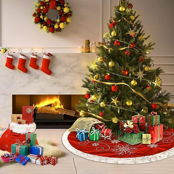 Jupe de Sapin de Noel 120 cm Ronde Tapis Sapin Noel Neige Couvre Pied Sapin Noel Jupe d'arbre de Noel pour Arbres de Noël Décorations de Fêtes de Noel - Nail Gallerys