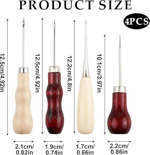 4 Alènes Cuir Manche Bois, 4 Poincon Cuir Avec Différentes Fonctions Outils Couture Cuir Poinçons Cuir Machine À Coudre Cuir Ensemble Perforatrice Cuir Pour Poinçons en Cuir pour Couture en Cuir DIY - Nail Gallerys