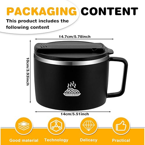 MEYAGOT Bol à Ramen Avec Couvercle,1300ml Bol Ramen Acier Inoxydable Avec Baguettes Et Cuillère,Bol A Ramen Instantané,Bol De Cuiseur Ramen Portable Pour Salade,Nouilles Instantanées - Nail Gallerys