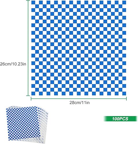 Deli Lot de 100 feuilles de papier sulfurisé écologique pour hamburgers, non collant, pour aliments, fromage, sandwich, hamburgers, frites, 28 x 26 cm, bleu - Nail Gallerys