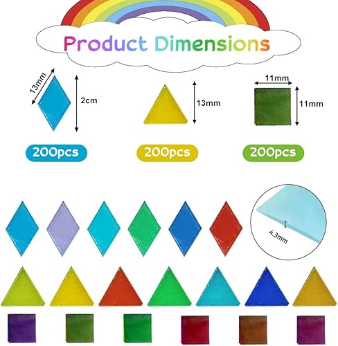 600 PCS Kit de Mosaïque Mixte en 3 Formes Tesselles Mosaique en Verre Tesselles en Verre Colorées Petit Carrelage Mosaïque Tesselles Mosaique - Nail Gallerys