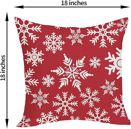 OFIRD Lot de 2 housses de coussin décoratives de Noël avec flocons de neige et décoration de Noël pour la maison et le canapé - 45,7 x 45,7 cm - Rouge et doré - Nail Gallerys