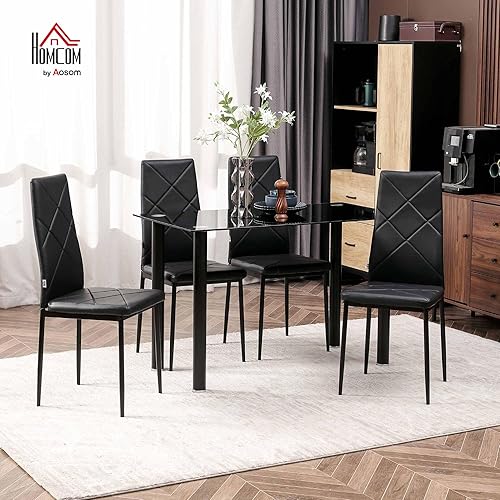 HOMCOM Chaise Salle à Manger Lot de 4, Chaise de Cuisine Moderne avec Dossier Haut, siège rembourré, revêtement synthétique et Pieds en Acier, pour Salon, Salle à Manger, Noir - Nail Gallerys