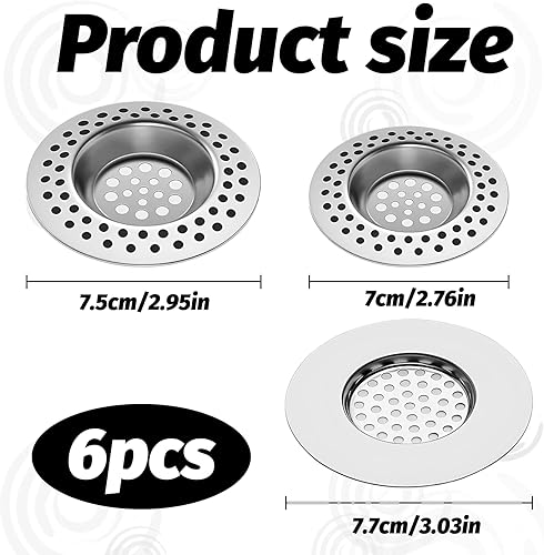 Lot de 6 filtres d'évier de cuisine, filtre à cheveux, grille d'évier de cuisine, filtre d'évier de cuisine, bouchon d'évier de cuisine, anti-obstruction (3 tailles) - Nail Gallerys