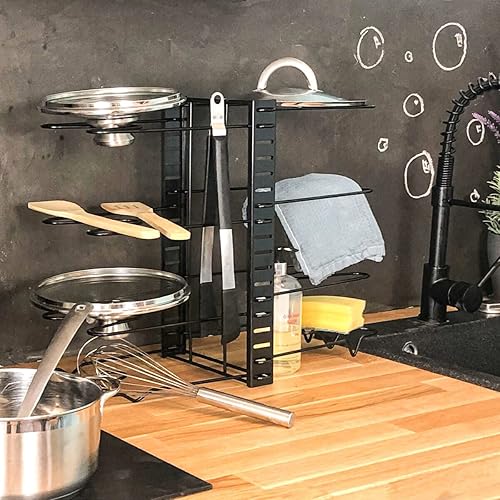 EYEPOWER MAKLIK Organiseur de Poêles Télescopique - 12 Étagères - 30-57cm Rangement Couvercle Pot Casserole - Nail Gallerys