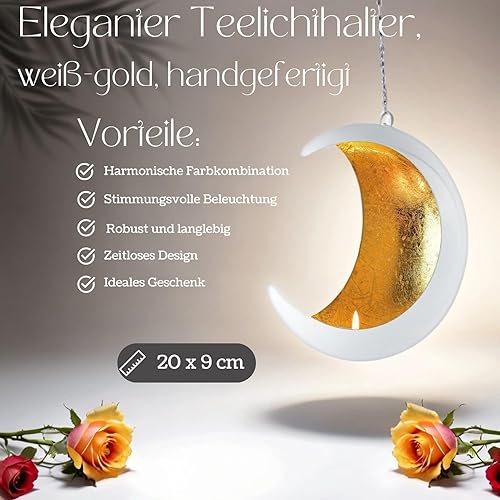 Marrakech Lot de 2 photophores décoratifs bohèmes esthétiques en métal 20 cm | Photophore blanc foncé doré comme décoration de salon et d'automne | Bougeoirs modernes pour bougies chauffe-plat - Nail Gallerys