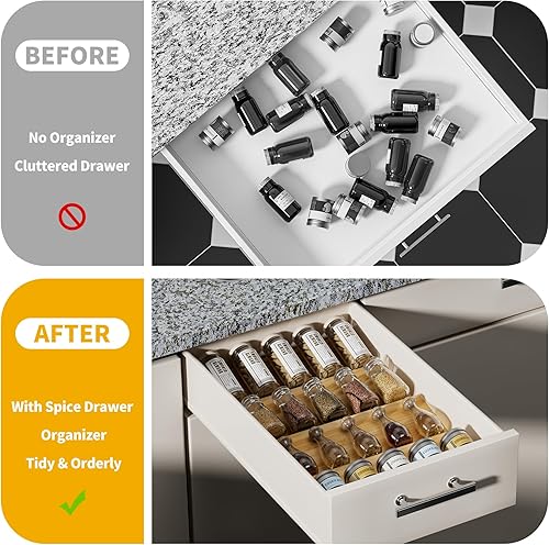 OHHLIHOME Lot de 4 organiseurs de tiroir à épices en bambou – 33 x 11,9 x 4,1 cm – Organiseur de tiroirs pour pots à épices – Organisateur d'assaisonnement pour tiroirs/comptoir (bocaux non inclus) - Nail Gallerys
