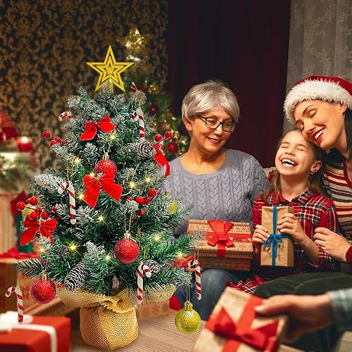 Sapin de Noel Lumineux LED 60cm, Arbre de Noël Artificiel Réaliste, Petit Sapins Décoration Décoré, Decoration Noel Table Interieur Maison avec Boules Noel Pomme Pin Étoile Bricolage Deco Accessoires - Nail Gallerys