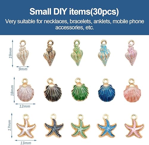 WUSJCOF 30 Pièces Breloques pour Bijoux et Bracelets DIY, Breloques Plaquées Or avec Coquillage, Émaillées en Forme de Coquille et Animaux Marins, Breloques pour Bijoux Création - Nail Gallerys
