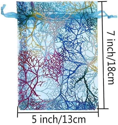 SumDirect Lot de 100 pochettes en organza à motif corail pour mariage, fête, Noël, fête prénatale (bleu) - 13 x 18 cm - Nail Gallerys