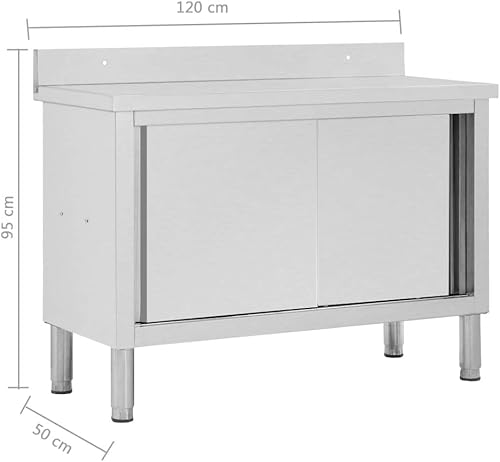 Festnight Armoire de Cuisine Table de Travail avec Portes Coulissantes Armoire de Rangement 120x50x95 cm INOX - Nail Gallerys