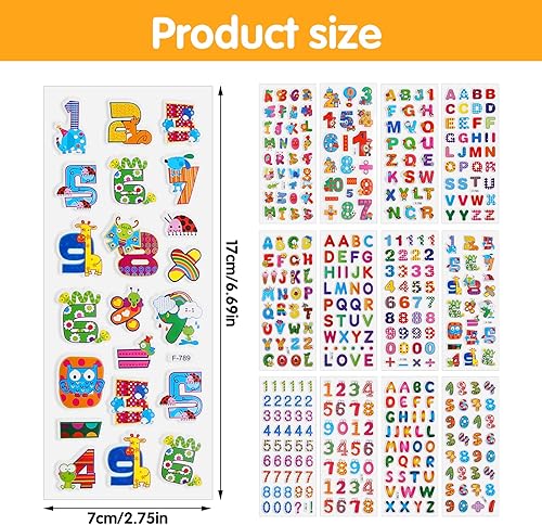 TIESOME Lot de 12 feuilles d'autocollants pour enfants - 200 pièces - Visage 3D - Lettres autocollantes - Lettres - À coller soi-même - Pour garçons et filles - Bricolage - Scrapbooking - Nail Gallerys
