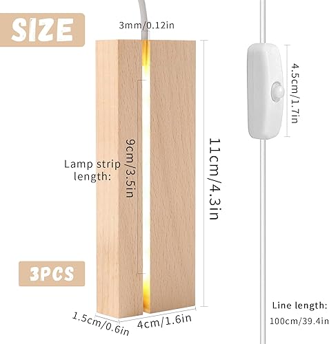 Leonshco Lot de 3 bases LED, socle lumineux, support LED chaud, socle de lampe rectangulaire avec interrupteur USB, socle LED pour panneau d'éclairage en verre acrylique, affichage de table (B) - Nail Gallerys