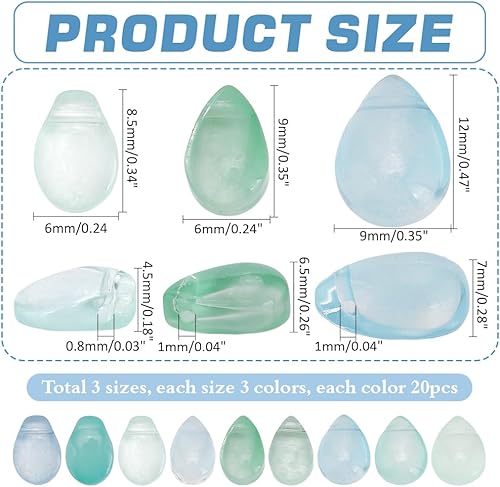 PH PandaHall Teardrop Beads Charms 180PCS Perles de Verre en Cristal en Forme de Goutte D'Eau Perles Transparentes Charms Série Bleu Vert Breloques en Cristal pour Bracelets Fabrication de Bijoux - Nail Gallerys