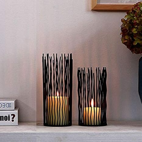 NUPTIO 2 Pièces Bougeoir Pilier Métal, Bougeoirs Table Noirs Électroniques sans Flamme À LED, Bougeoir en Métal Centres de Table Mariage À la Maison Décorations Cheminée Noël (Petit + Grand) - Nail Gallerys