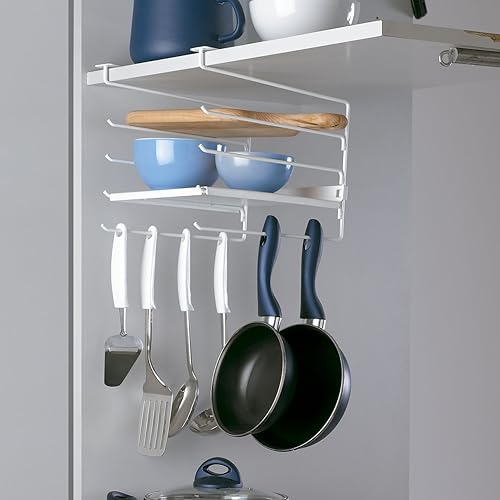 Rayen - Rayen Cintre avec étagère pour armoires de cuisine, sans installation, réglable sur des étagères de 2 cm, organisateur multifonctionnel pour tasses, assiettes et ustensiles, 22,5 x 30 x 26 cm - Nail Gallerys