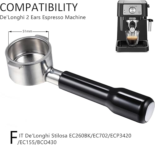 Porte-filtre 51 mm pour Delonghi ECP3420/EC155/BCO430/EC260, porte-filtre sans fond de 51 mm à 2 oreilles, pièces de rechange en acier inoxydable pour poignée Delonghi - Nail Gallerys