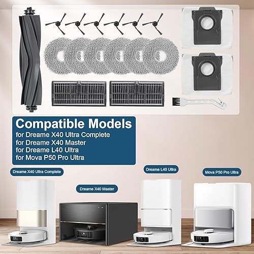Heykewi Kit d'accessoires pour Dreame X40 Ultra Complete / L40 Ultra / X40 Master/Mova P50 Pro Ultra Robot Aspirateur (18 Accessoires) - Nail Gallerys