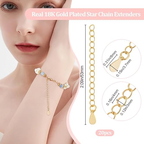 Beebeecraft 1 boîte de 20 rallonges de Chaîne en Laiton Plaqué Or 18 carats Rallonges de Collier Chaîne D'Extrémité de Câble avec Languettes de Chaîne en Forme de Larme pour la Fabrication de Bijoux - Nail Gallerys