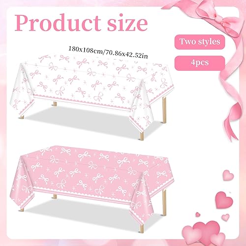 Tinoaly 4pcs Nappe avec Nœud Rose, Housses de Table Rectangulaires en Plastique Imperméables Décorations de Fête d'anniversaire Coquette pour Mariage Baby Shower et Enterrement Vie Jeune Fille - Nail Gallerys