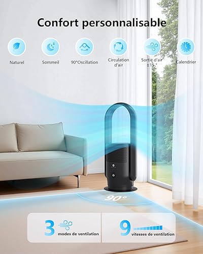 Ventilateur Tour Sans Pales, ULTTY Ventilateur Colonne Purificateur D'air Silencieux Avec Télécommande, Hauteur 80 cm, Tower Fan pour Chambre à Coucher, Bureau, CR022 Blanc - Nail Gallerys