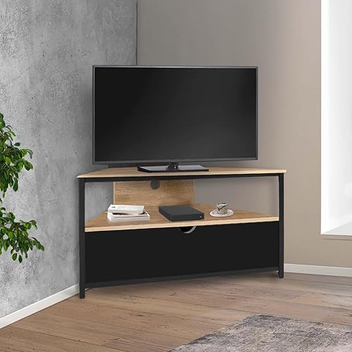 IDMarket - Meuble TV 100 cm d'angle Boston avec Placard Noir Design Industriel - Nail Gallerys