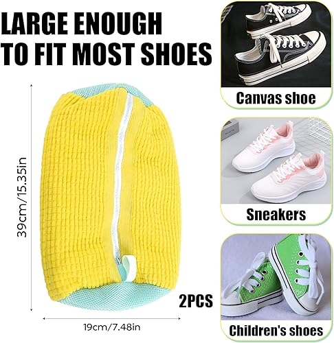 2 Pèces Sac Chaussure Machine a Laver Réutilisables, Sac de Lavage de Chaussures en Chenille, Chaussures Sac à Linge avec Fermeture Éclair, Sacs de Lavage pour Chaussures de Sport - Nail Gallerys