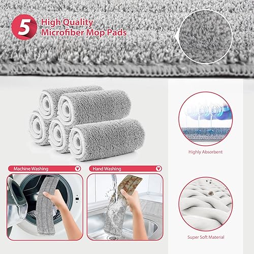 Myiosus Grande serpillère plate industrielle de 60 cm avec 2 tampons en coton réutilisables et poignée télescopique de 126 cm, balai à poussière commercial pour nettoyage de sols durs, stratifiés, - Nail Gallerys