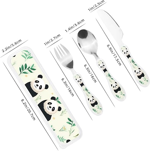 Ensemble de couverts pour enfants avec cuillère, couteau et fourchette, en acier inoxydable de qualité alimentaire (motif animal mignon de panda) - Nail Gallerys