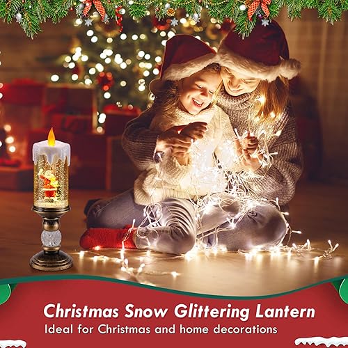 Helmsyde Lanterne Boule à Neige de Noël Paillettes Sans Flamme Bougie Boule à Neige LED Lanterne à Paillettes du Père Vintage Boule à Eau de Noël Alimentée par USB/Piles Décorations de Noël Cadeaux - Nail Gallerys