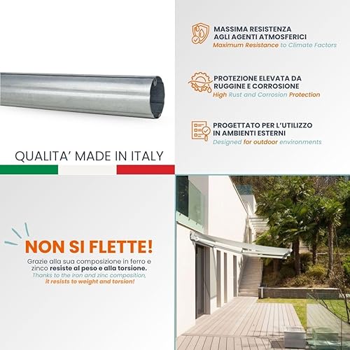 TENDAGGIMANIA Rouleau enrouleur universel en fer galvanisé pour rideau de soleil à chute et bras extensibles, diamètre 60-70 mm. Différentes tailles (2,5 Metres, DIAMETRO 60 MM) - Nail Gallerys