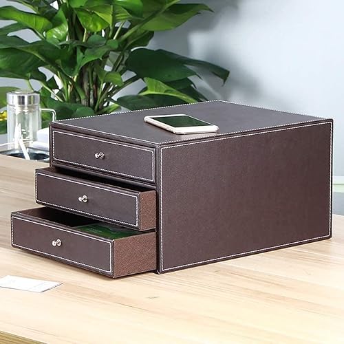 SHABOZ Meuble de Classement Armoire de Rangement multifonctionnelle, Plate, boîte de Stockage de données de Bureau à 3 tiroirs, Armoire de Bureau en Cuir empilable, Accessoires de Bureau (Marron) - Nail Gallerys