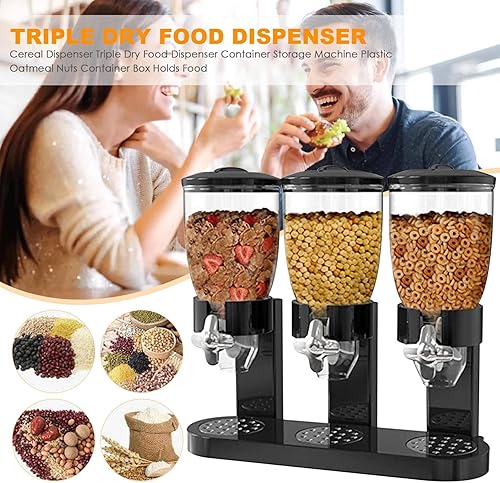 Micvtve Distributeur de nourriture sèche triple conteneur pour aliments secs en plastique récipient pour aliments noirs Modern et élégant 44 x 16 x 35 cm - Nail Gallerys