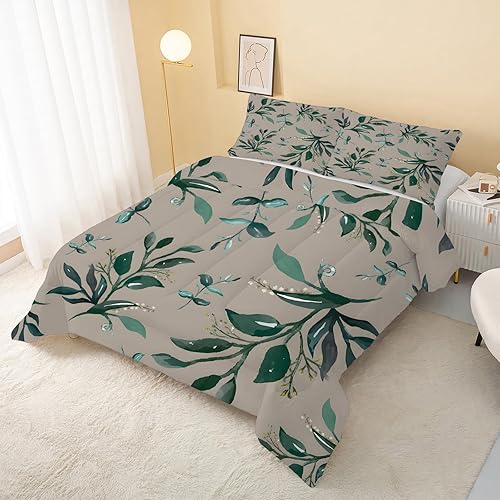 gris Couette 200x200 cm, Motif de Feuilles Couette 200x200 4 Saisons, Couette Imprimée 2 Personnes, Microfibre Soft Chaude Legere Edredon Réversible sans Housse et 2 Taie d'oreiller 65x65 cmA - Nail Gallerys