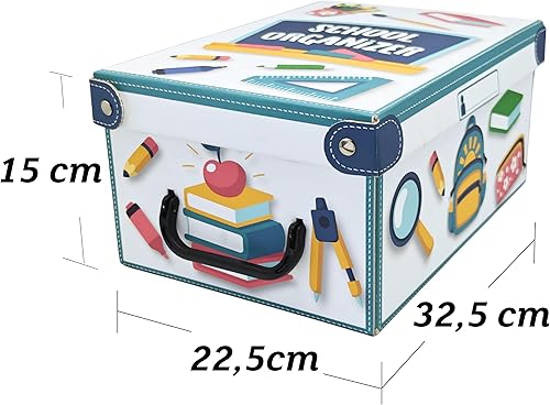 Lavatelli Organisateur Scolaire - Boîte Rangement Carton Rigide - Papeterie, Fournitures A4 - Compartiments Ajustables, Porte-Stylo - Idéal Bureau, École, Maison - Montage Facile - Nail Gallerys