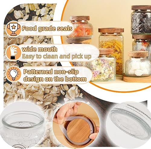 HSTWODE Lot de 1/3 bocaux de conservation, 260 à 2200 ml, en verre hermétique, avec couvercle en bois, boîtes de conservation en verre gaufré (carré, L) - Nail Gallerys