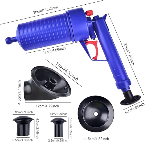 Déboucheur avec Air Comprimé avec 4 Différentes Ventouses Haute Pression Manuel Outils de Dragage pour Toilette/Lavabo/Baignoire (Bleu) - Nail Gallerys